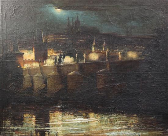 Late 19th century Czech School View of Prague Bridge, 20.5 x 25.5in.